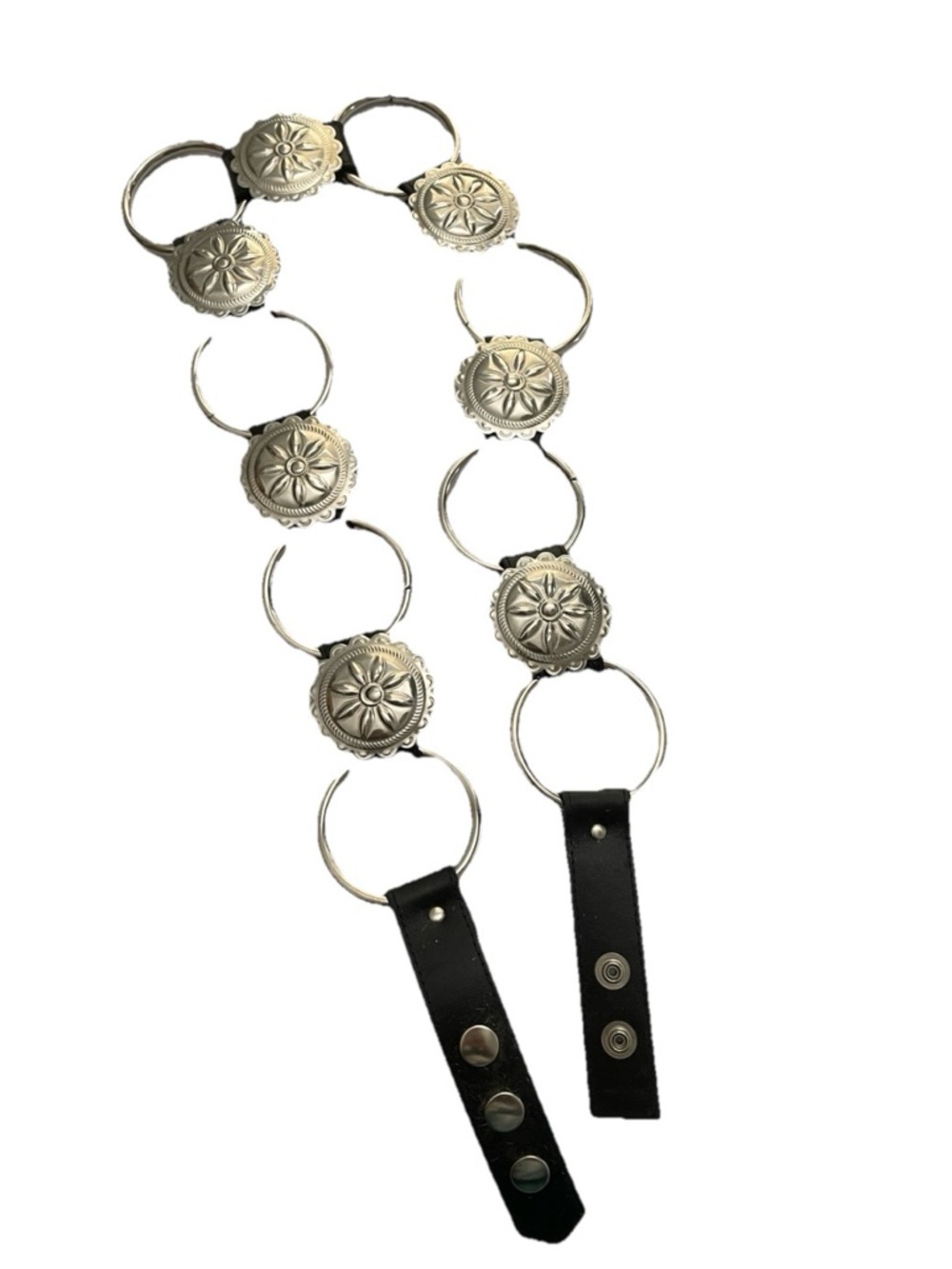 Silver CONCHO and Black LEATHER Western Chain BELT Size M/L - Picture 6 of 6